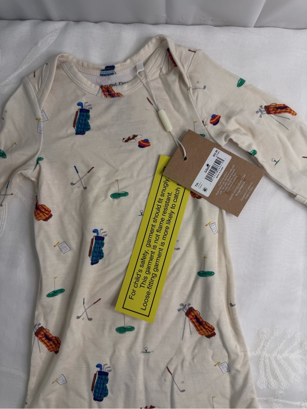 Tullabee Cream Golf-Print Baby Gown